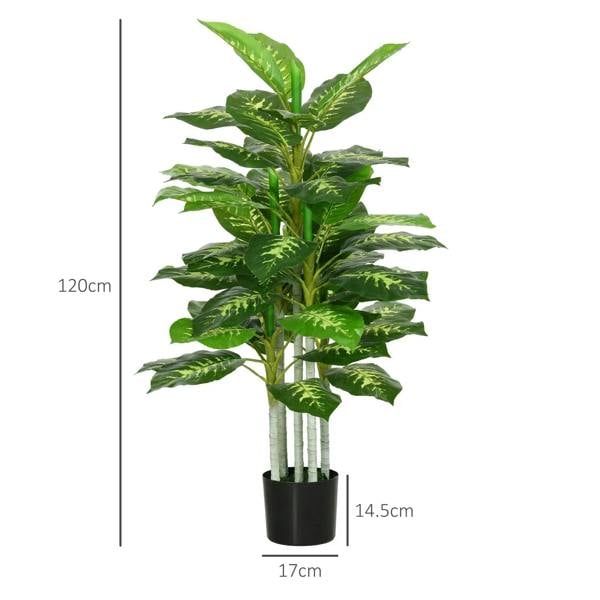 Artificial evergreen tree in black pot, 120cm tall with glossy green leaves