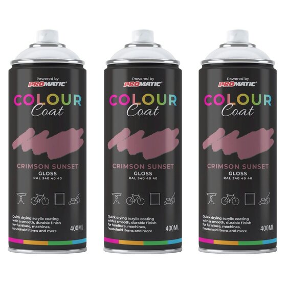 Colour Coat 3X Crimson Sunset RAL 340 40 40 Gloss Spray Paint 400ml