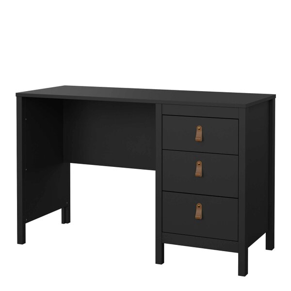 Wyld Haus Wildberry Matt Black Wooden Desk 3 Drawers Leather Handles