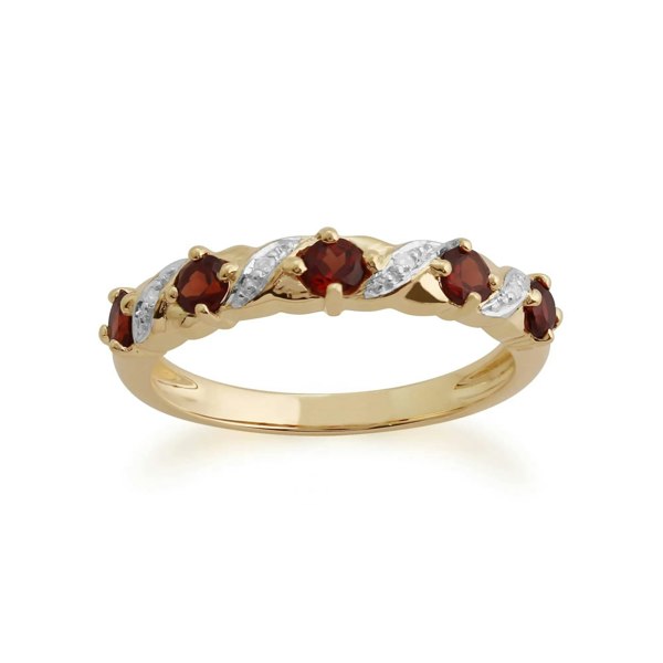 Gemondo Classic Round Garnet & Diamond Half Eternity Ring in 9ct Yellow Gold