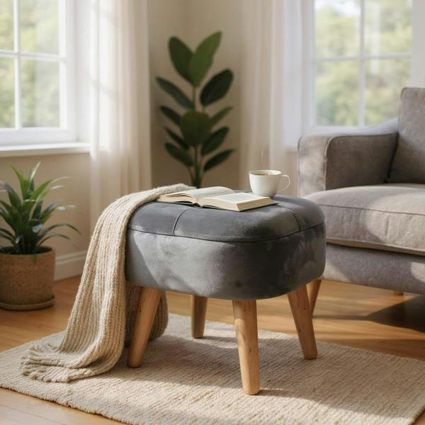 GREY WOODEN STOOL