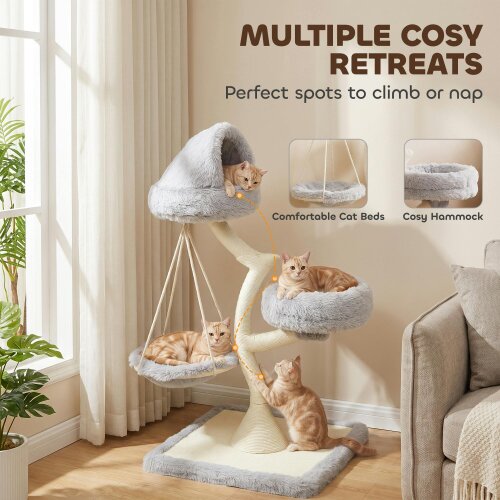 PawHut Branch Design Modern Cat Tree with Washable Beds 115 cm