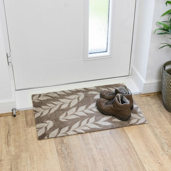 JVL Mega Mat Machine Washable Entrance Runner and Doormat Set, Brown Leaves