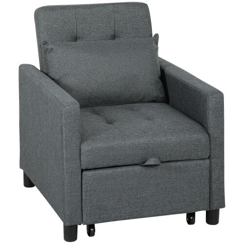 Wyld Haus Loco Suro Dark Grey 3 In One Convertible Chair Bed With Adjustable Back Cushion And Footrest