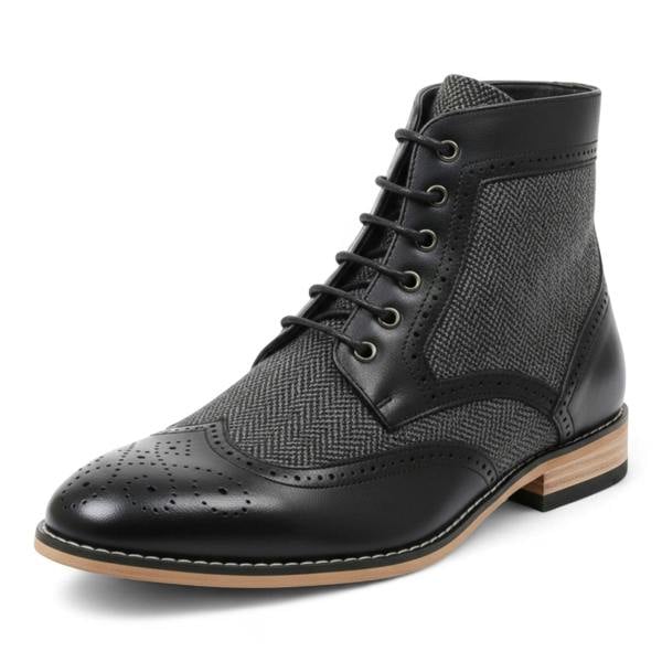 Dolcetto Men's Black Wingtip Brogue Ankle Dress Chukka Boots