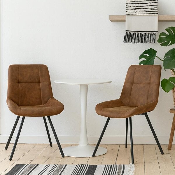 Wyld Haus Set of 2 Madrid Tan Upholstered Dining Chairs with Black Steel Legs