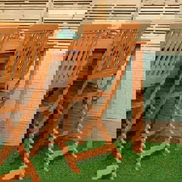 Samuel Alexander Outdoor 4 Person Rectangular Wooden Garden Dining Table Chairs with Grey Parasol and Base Set