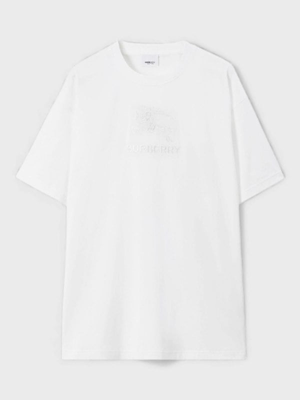 Burberry Embroidered Cotton T Shirt White