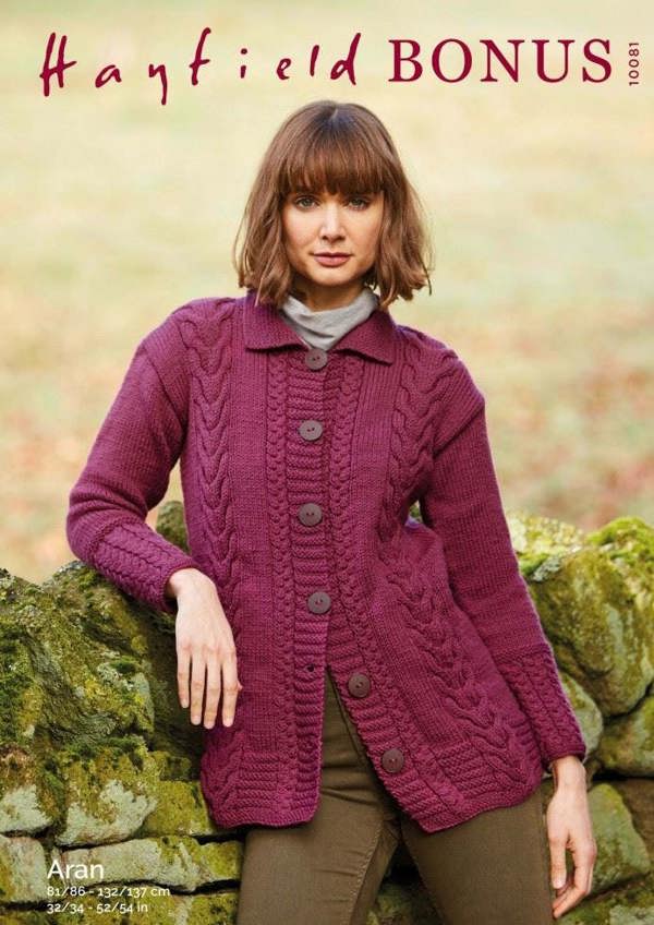 Hayfield Bonus Aran Knitting Pattern 10081, Jackets for Women, 32 - 54 Inches