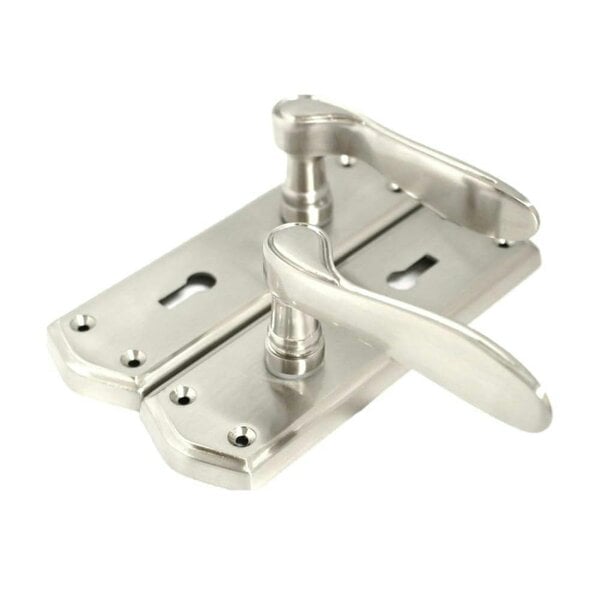 EDH Door Hardware Premium Satin Nickel Internal Lock Handles with Long Back Plate and 3 Lever Mortise Sash Lock - Stellar Design, 4 Pairs