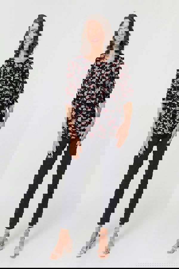 Black | Floral Relaxed 1/2 Puff Sleeve Blouse
