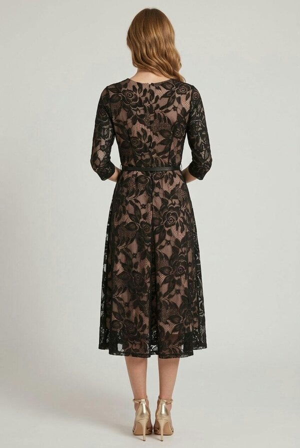 Izabel London Floral Mesh Layered Midi Skater Dress