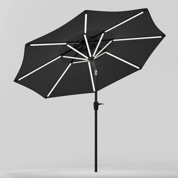 Black 3M Lighted Market Sunbrella Umbrella with Solar Strip LED Lights Parasols & Rain Umbrellas Living and Home