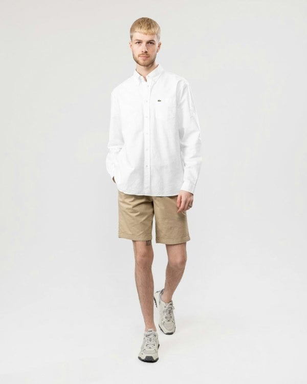 Lacoste Mens Casual Long Sleeve Woven Shirt - White 001 - CHO - Designer Mens Long Sleeve Shirts