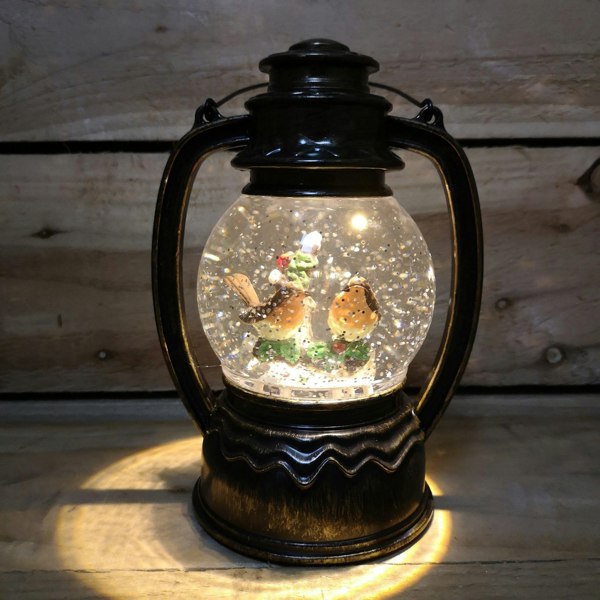 Samuel Alexander 20cm Dual Power LED Christmas Glitter Water Spinner Antique Lantern Robin Scene