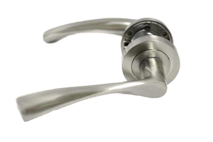 EDH Door Hardware Satin Nickel Twist Door Handles + Latches Set Internal Lever on Rose 1 Pair