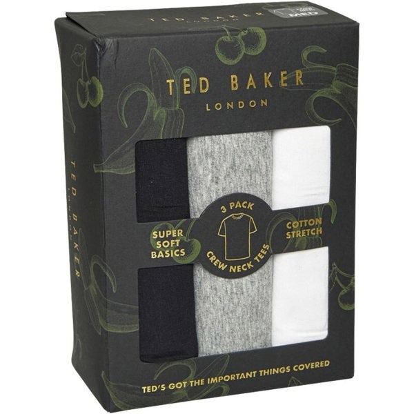 Ted Baker - 3 - Pack Cotton Stretch Crew - Neck T-Shirts, Black/White/Grey - Boxers - and - Briefs.net