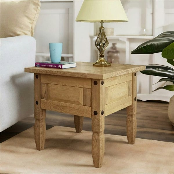 Rafaelo Mobilia Solid Pine Wood Side End Accent Table Natural Brown