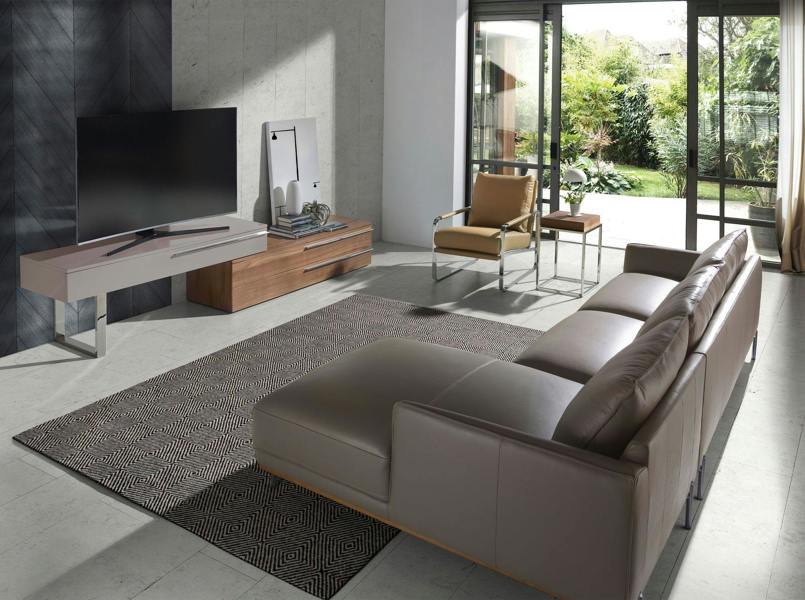 Angel Cerdá Beige Wood, Walnut and Chrome Plated Steel TV Unit 3081