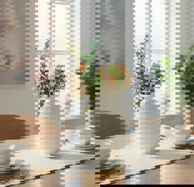 Anyhouz ANYDECO Flower Vase White Medium Nordic Plastic Pot Home Decor