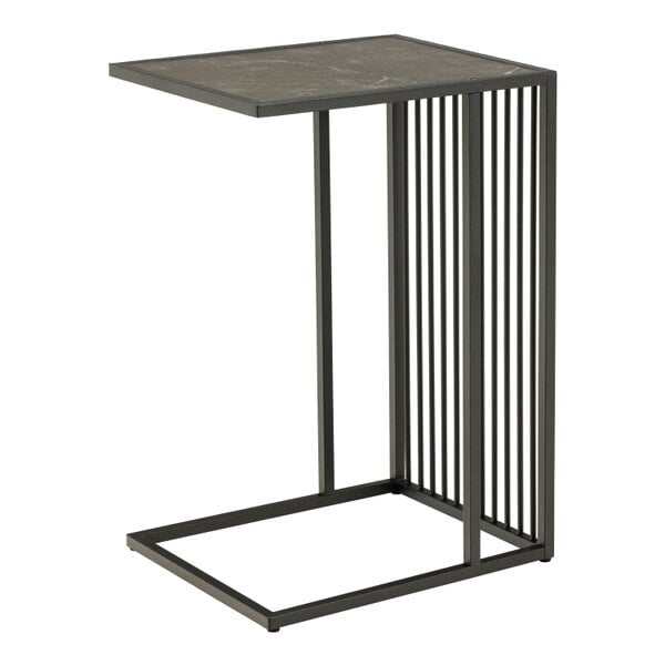 Wyld Haus Porto Organic Black Metal C Shape Side Table Stone Effect Top