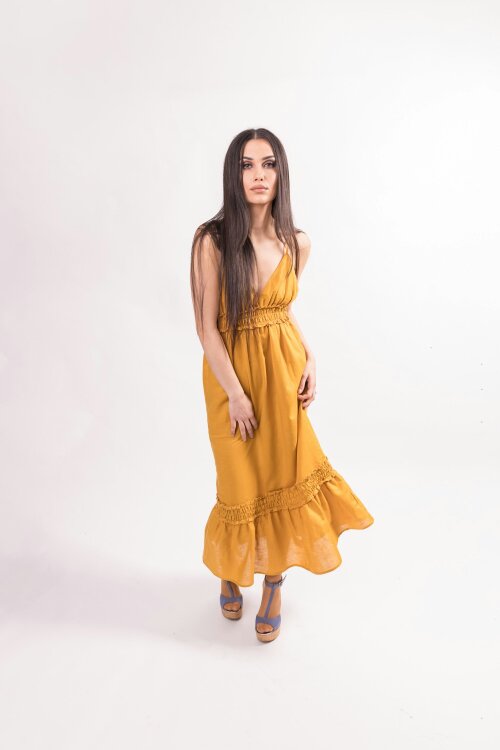 BALOU Women's Linen Maxi Dress Mustard