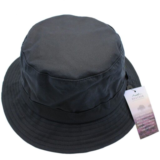 Heather Hats & Accessories Water Resistant Waxed Cotton Bucket Hat, Checked Cotton Lining, Outdoor Wear, Navy