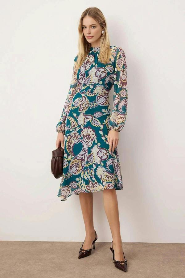 WOVCOR Midi Chiffon Lined Woven Dress