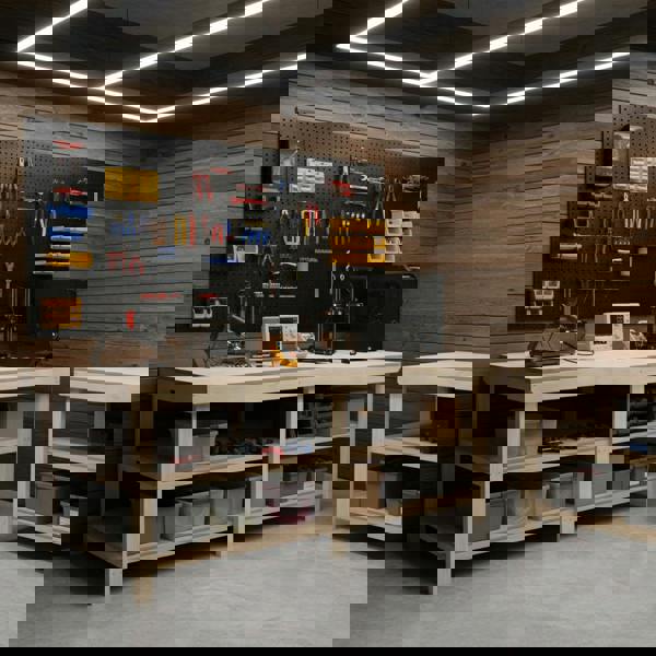 Arbor Garden Solutions Wooden Workbench MDF Top Depth-4ft With Double Shelf