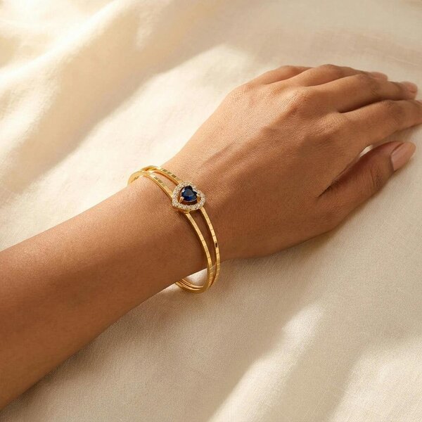 The Colourful Aura Gold Plated Blue Heart Crystal Adjustable Cuff Bracelet