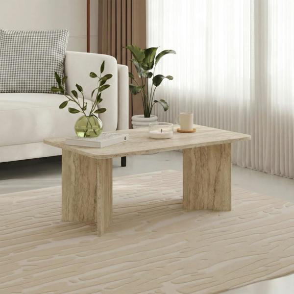 Decortie Modern Radius Coffee Table 100cm Rectangular Centre Table with 2-Panel Base Leg Particleboard, Living Room