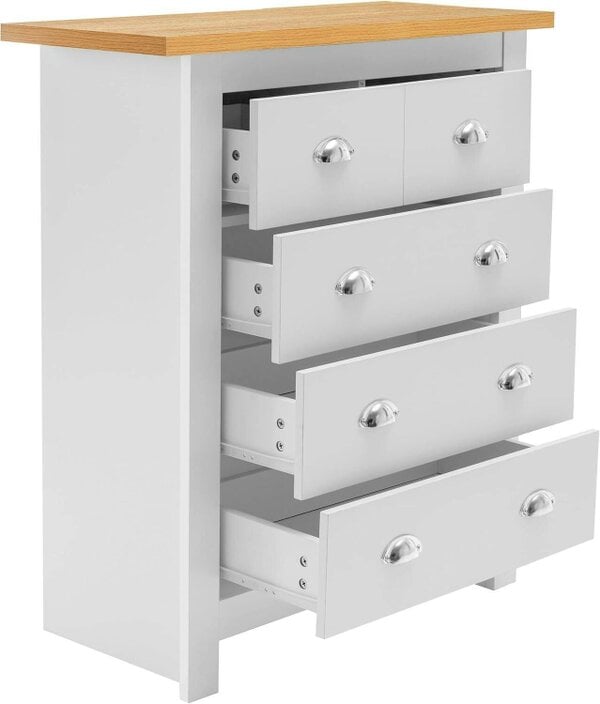 Kosy Koala 5-Drawer Dresser with Light Wood Top,White Bedroom Storage Chest,Silver Handles