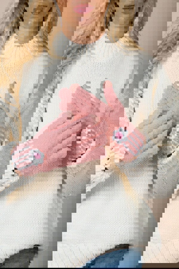 SVNX Knitted Flower Gloves in Pink