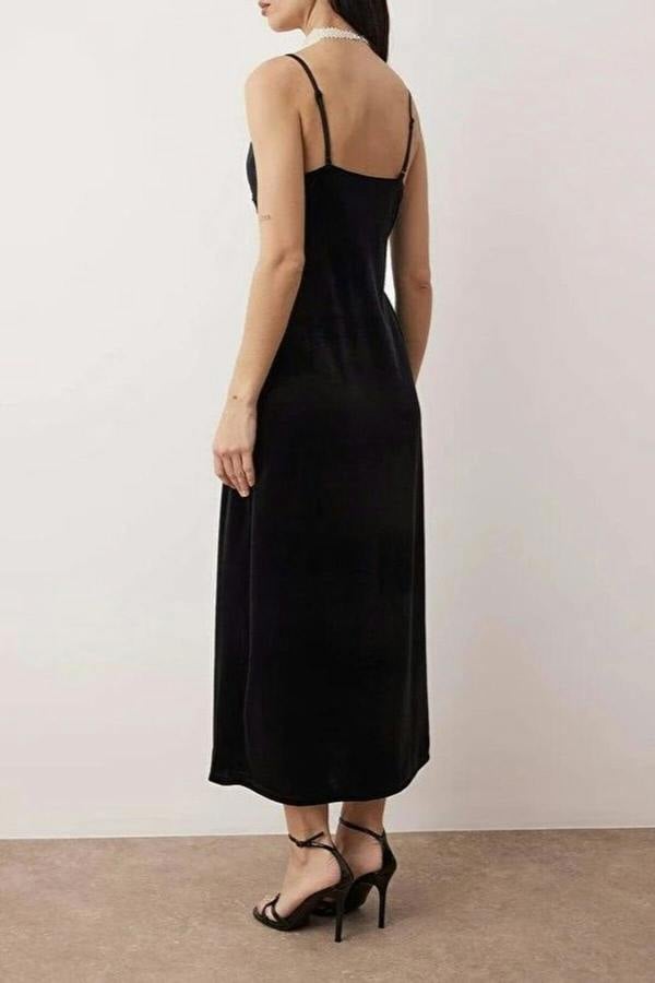 WOVCOR Velvet Satin Dress with Lace Details