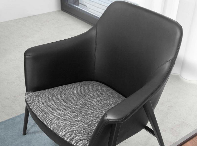 Angel Cerdá Grey Fabric and Black Leatherette Swivel Armchair 5080