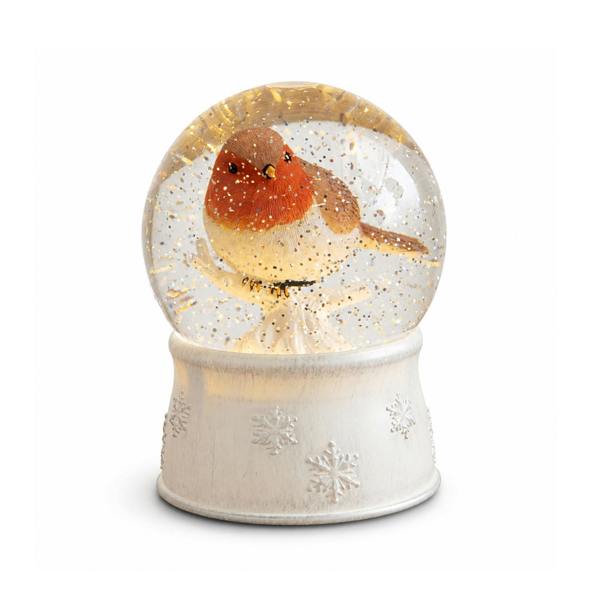 Samuel Alexander 18cm Dual Powered Robin Christmas LED Water Spinner Snow Globe with Warm White Lights