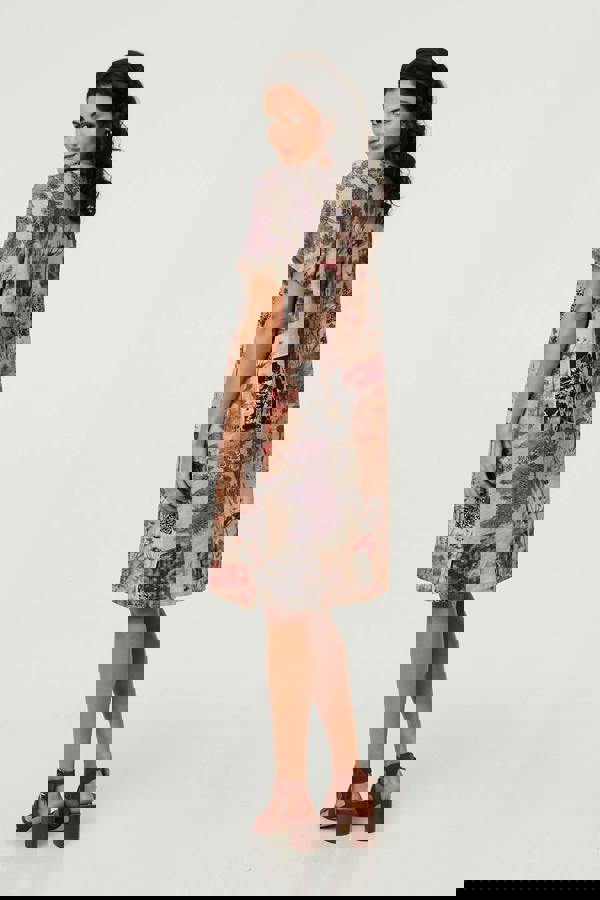 Beige | Patchwork Print Short Shift Dress