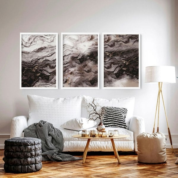 Wall print living room | set of 3 Marble prints