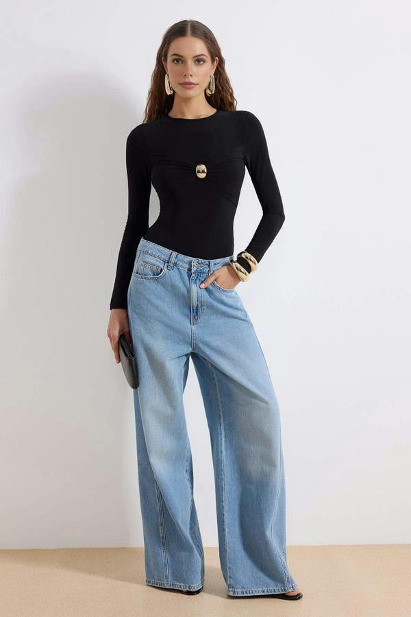 WOVCOR Accessory Detailed Ruched Party Bodysuit