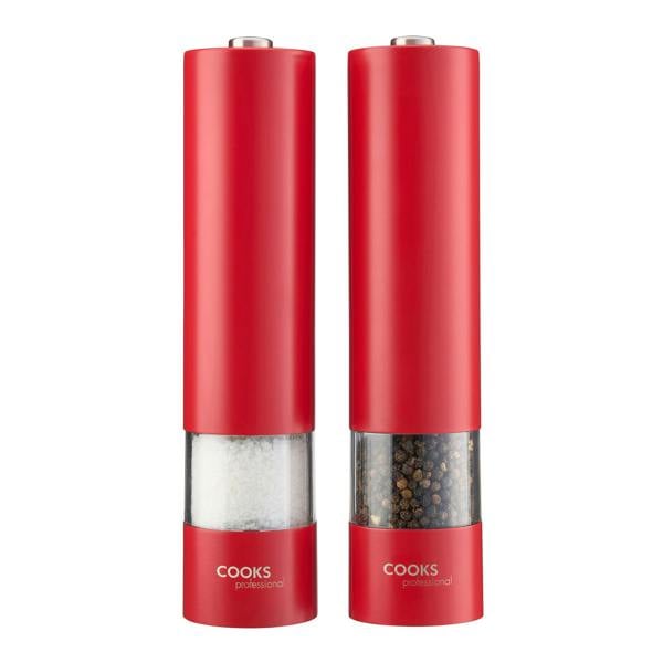 Cooks Professional Electric Salt and Pepper Mill Set  | Red