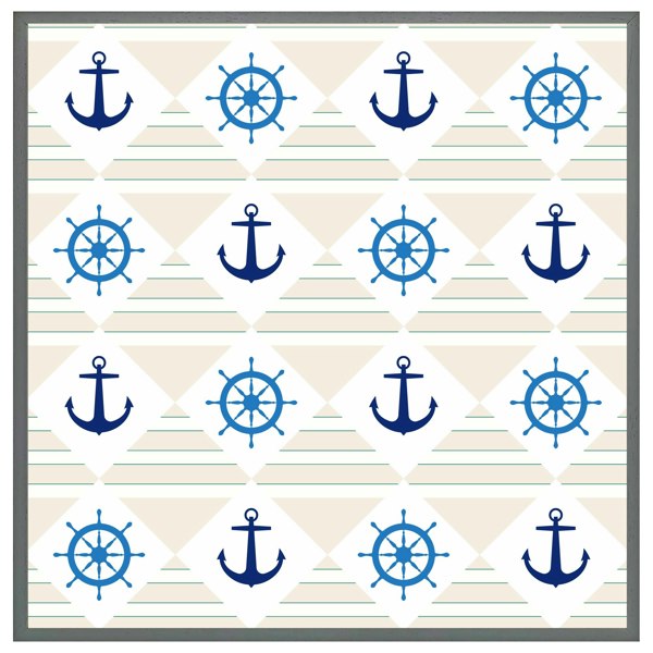 Benjamin Tate Design Nautical elements on striped background (Picture Frame)