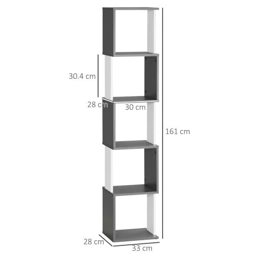 Wyld Haus Lale Wood White And Dark Grey 5 Tier Freestanding Bookcase