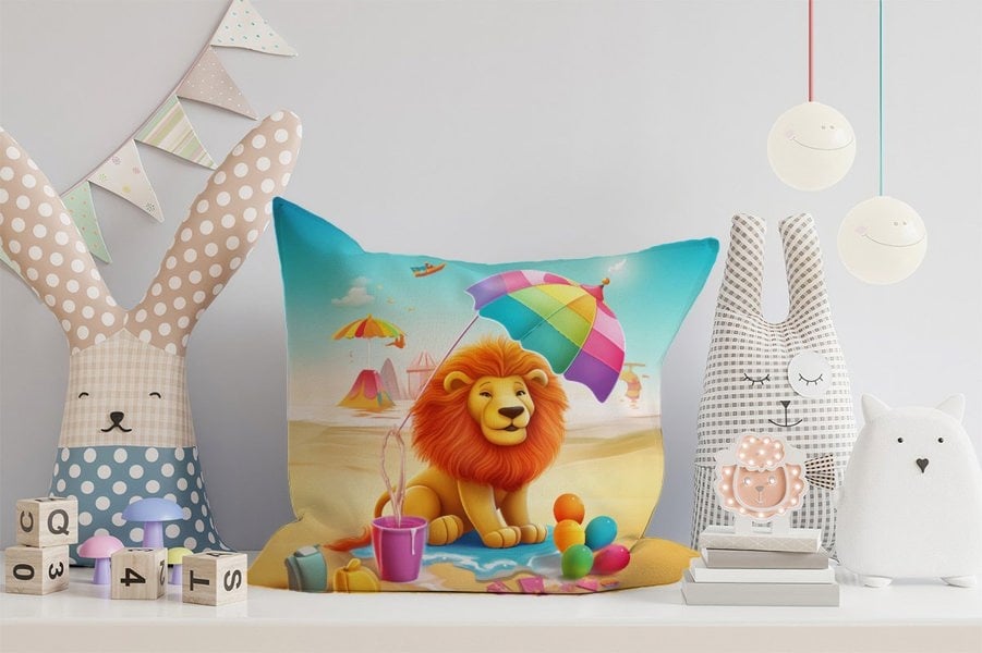 Warren Reed Lion On A Beach Holiday Cushions