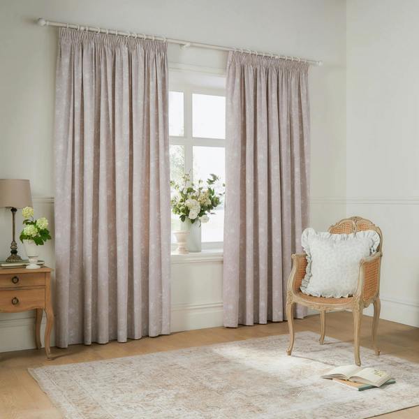Wylder Bella Lined Floral Pencil Pleat Curtains - Natural - 