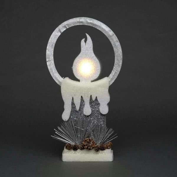 31cm Christmas Battery Operated LED Candle Table Decoration in Grey Glitter Foam image 5