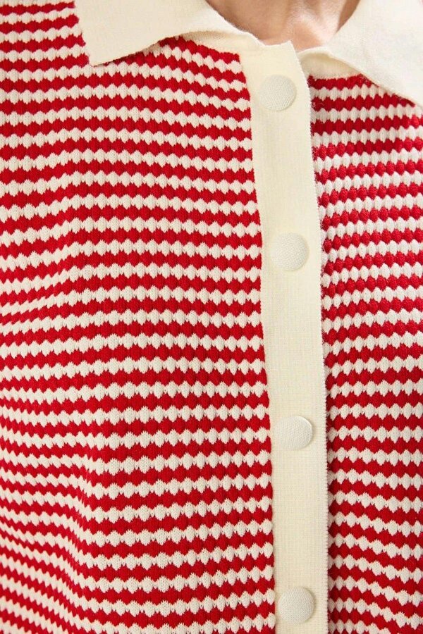 WOVCOR Striped Polo Neck Knit Mid-Length Blouse