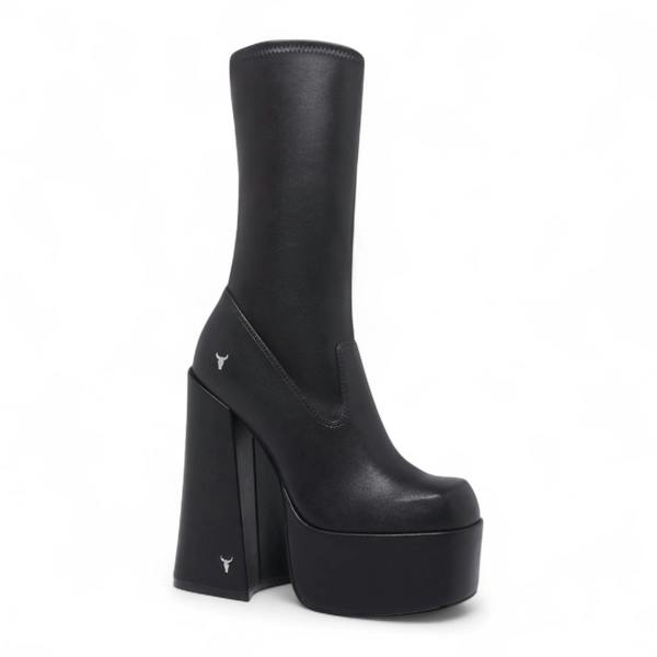 Windsorsmuth Saviour - Women's Black Mid-Calf Platform Goth Heel Boots