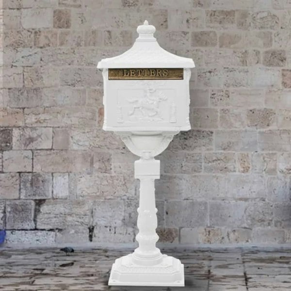 Berkfield Pedestal Letterbox Aluminium Vintage Style Rustproof White
