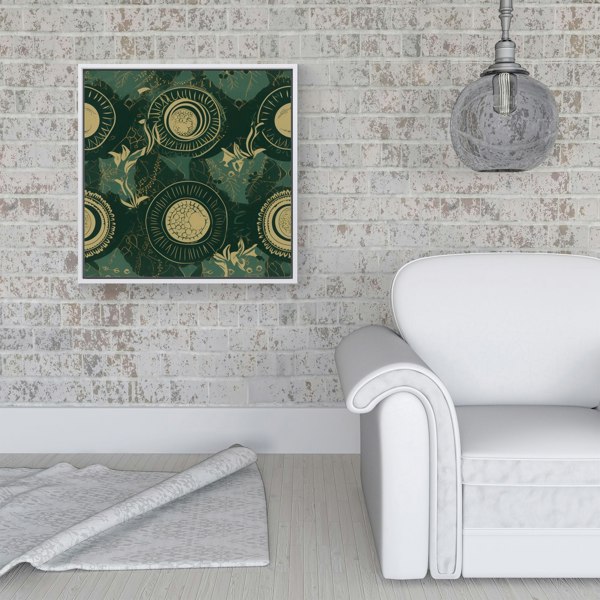 Warren Reed Abstract Green Gold Moon Pattern Framed Canvas