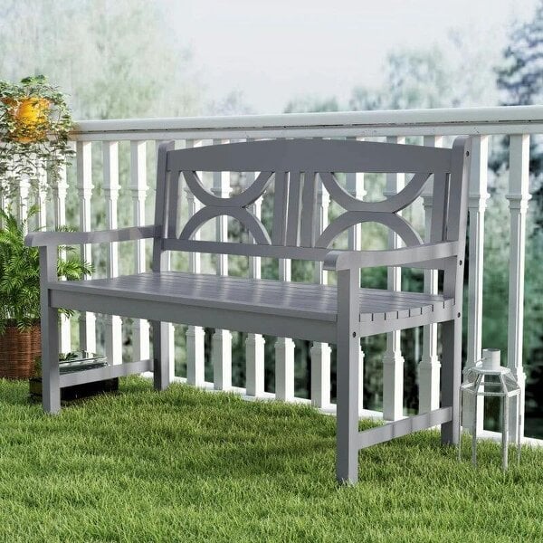 2-Seater Wooden Garden Bench Outdoor Patio Loveseat for Porch, Grey
